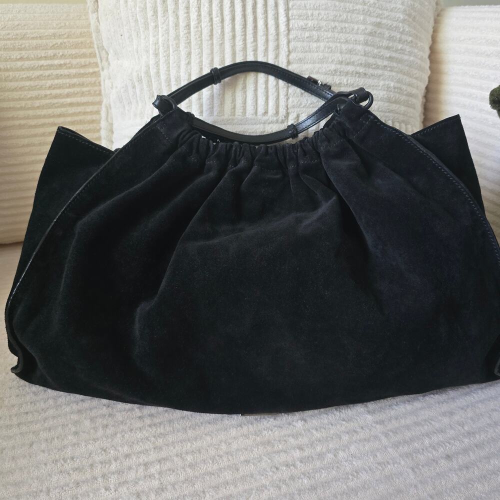 Vintage Gucci Black Suede Ruched Hobo Bag w/ COA